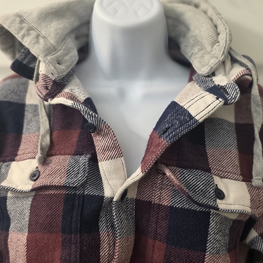 American Eagle Outfitters Hooded Plaid Jacket - Burgundy, Navy, Beige